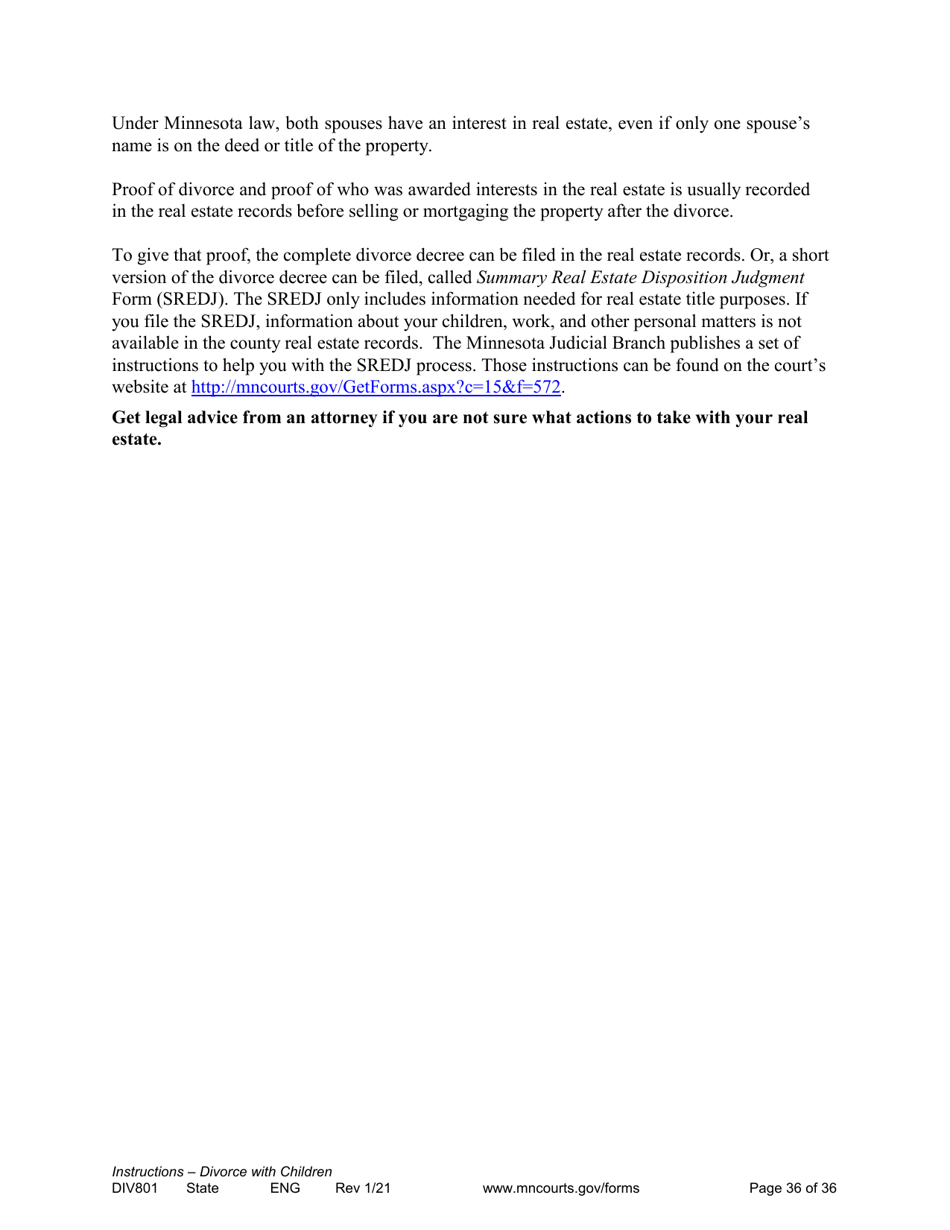 Form DIV801 Instructions for Dissolution of Marriage With Children - Minnesota, Page 36