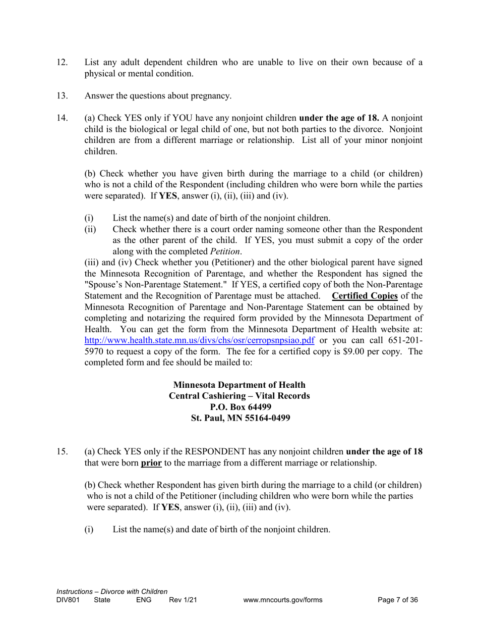 Form DIV801 Instructions for Dissolution of Marriage With Children - Minnesota, Page 7