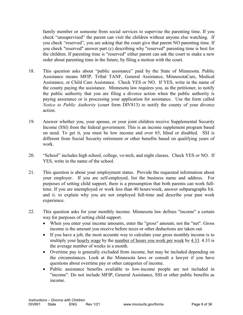 Form DIV801 Instructions for Dissolution of Marriage With Children - Minnesota, Page 9