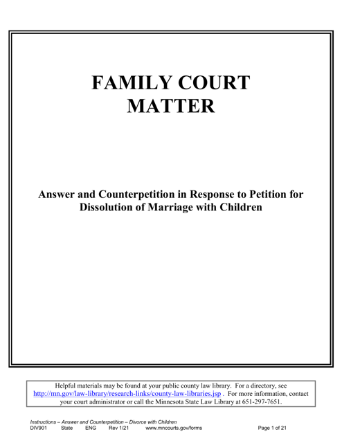 Instructions for Form DIV902 Answer and Counterpetition for Dissolution of Marriage With Children - Minnesota