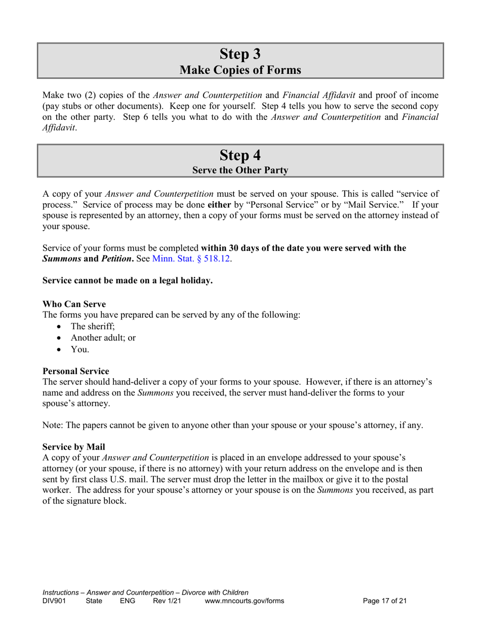 Instructions for Form DIV902 Answer and Counterpetition for Dissolution of Marriage With Children - Minnesota, Page 17