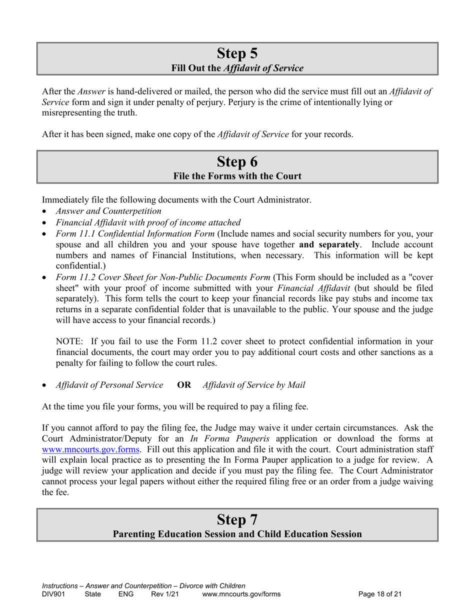 Instructions for Form DIV902 Answer and Counterpetition for Dissolution of Marriage With Children - Minnesota, Page 18