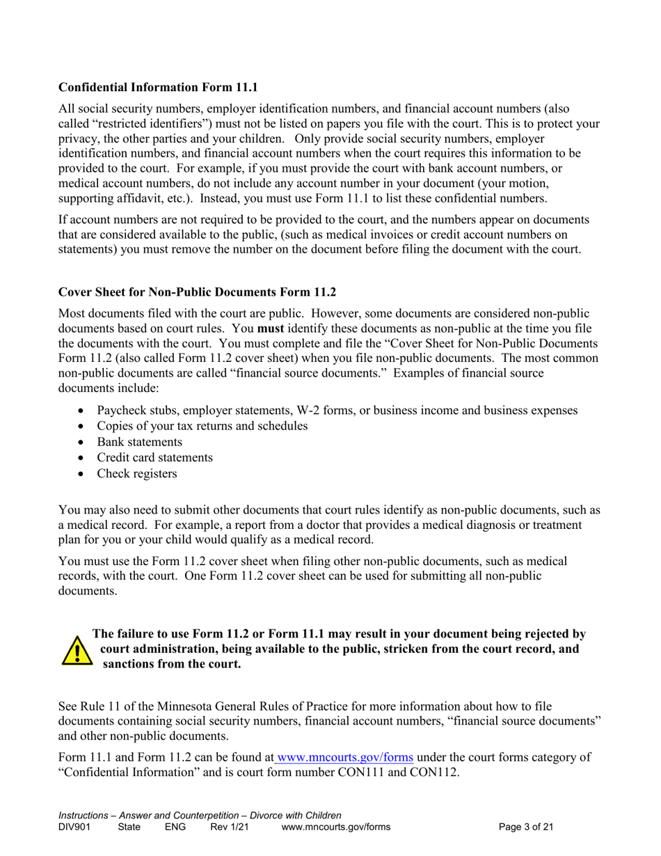 Instructions for Form DIV902 Answer and Counterpetition for Dissolution of Marriage With Children - Minnesota, Page 3