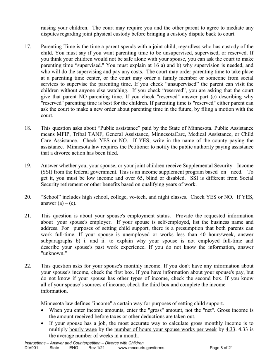 Instructions for Form DIV902 Answer and Counterpetition for Dissolution of Marriage With Children - Minnesota, Page 8