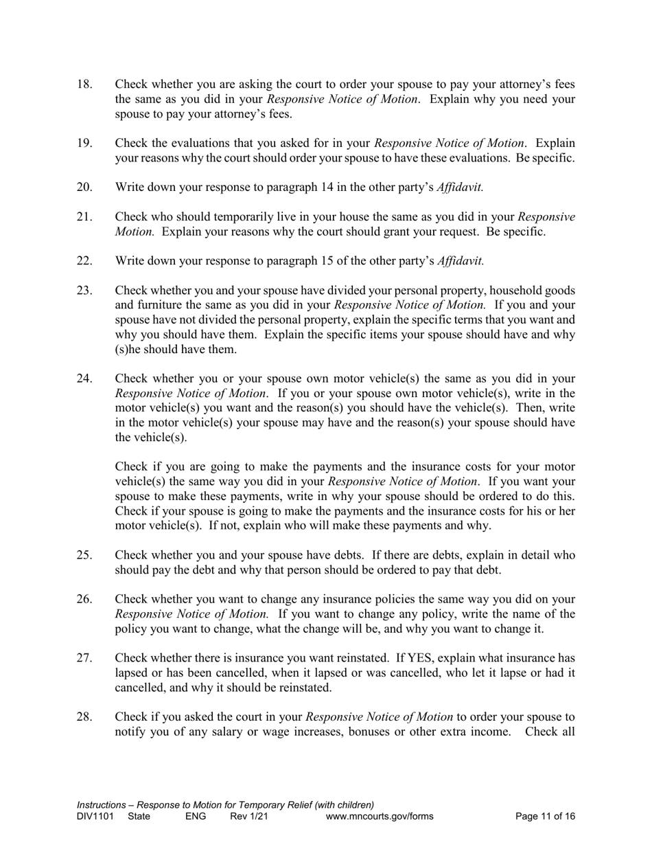 Form DIV1101 Response to a Request for Temporary Relief Pending Final Hearing With Children - Minnesota, Page 11