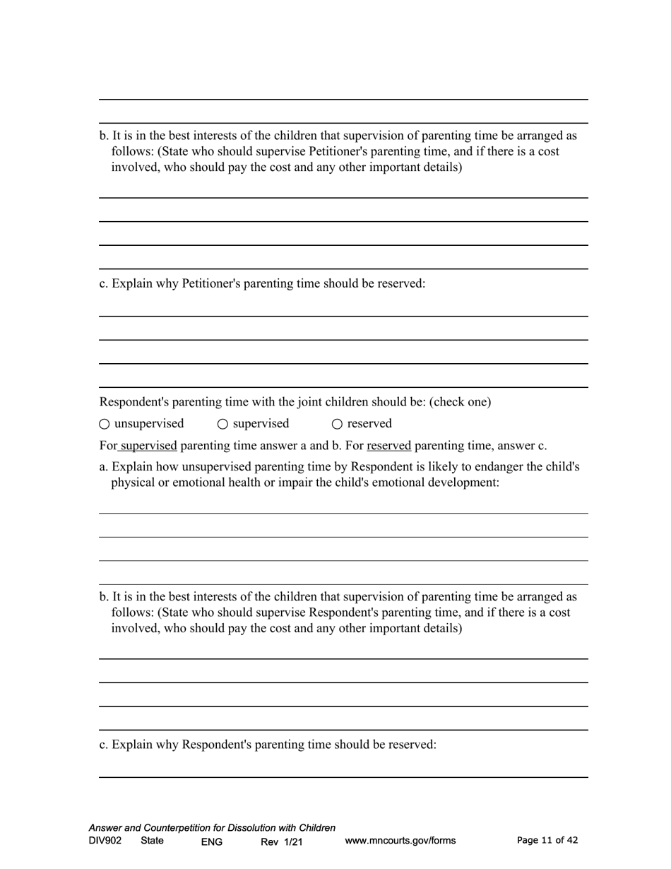 Form DIV902 Answer and Counterpetition for Dissolution of Marriage With Children - Minnesota, Page 11