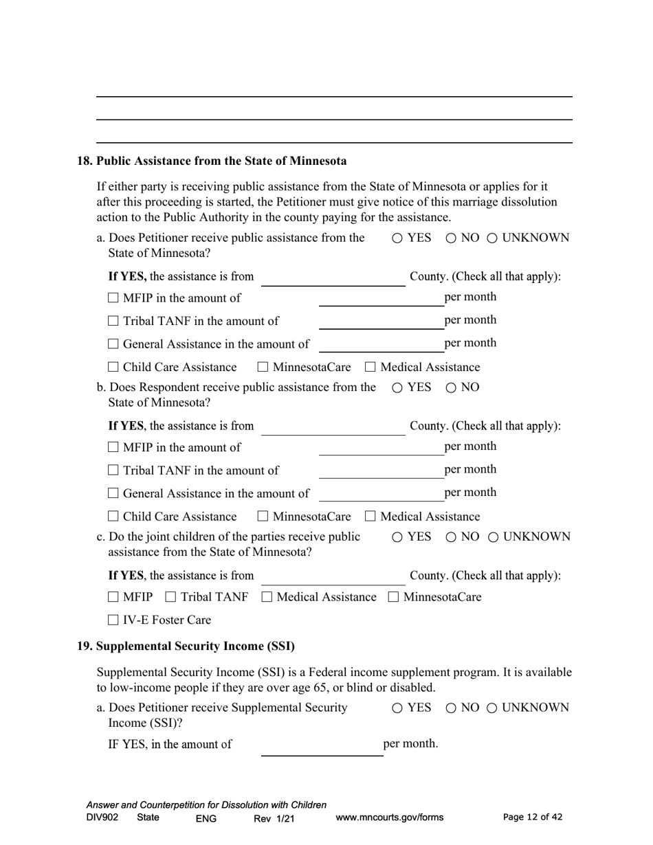 Form DIV902 Answer and Counterpetition for Dissolution of Marriage With Children - Minnesota, Page 12
