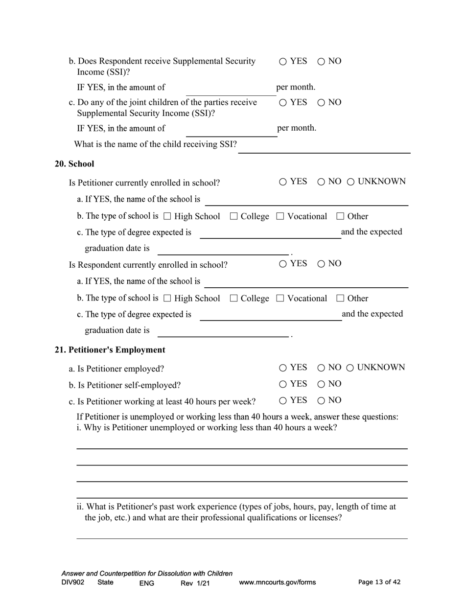 Form DIV902 Answer and Counterpetition for Dissolution of Marriage With Children - Minnesota, Page 13