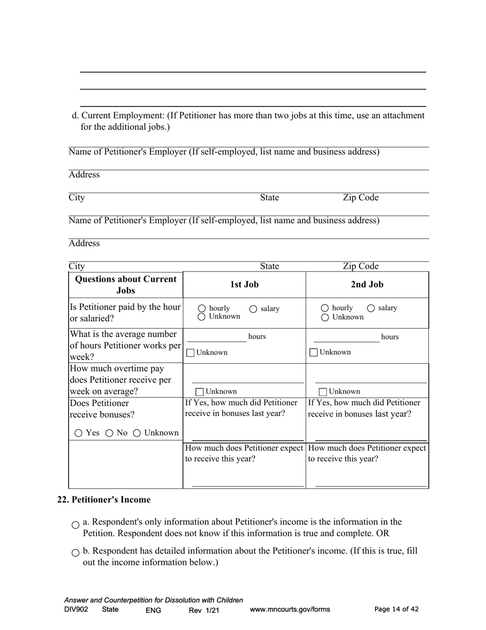 Form DIV902 Answer and Counterpetition for Dissolution of Marriage With Children - Minnesota, Page 14