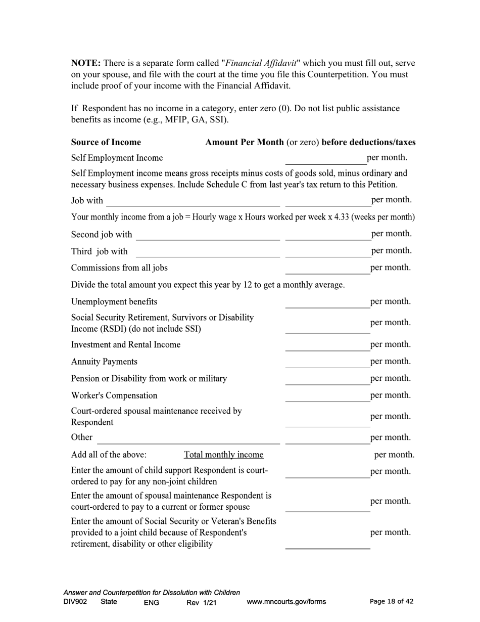 Form DIV902 Answer and Counterpetition for Dissolution of Marriage With Children - Minnesota, Page 18