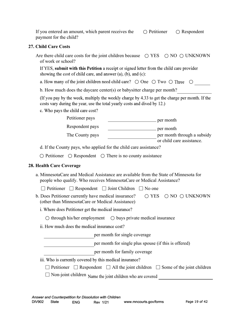 Form DIV902 Answer and Counterpetition for Dissolution of Marriage With Children - Minnesota, Page 19