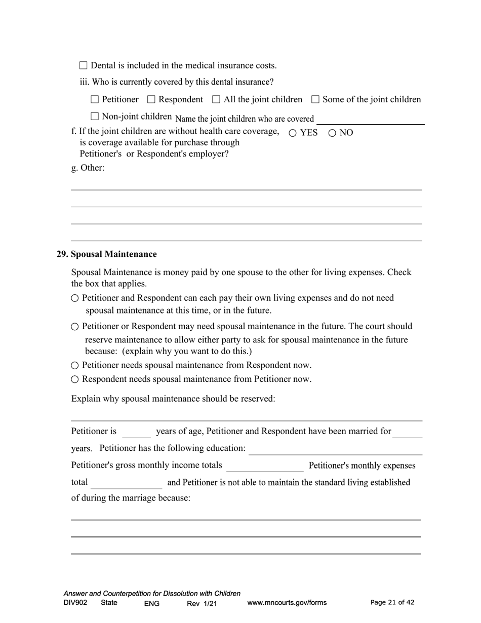 Form DIV902 Answer and Counterpetition for Dissolution of Marriage With Children - Minnesota, Page 21