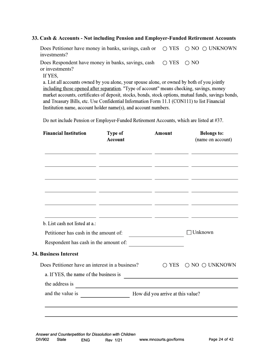 Form DIV902 Answer and Counterpetition for Dissolution of Marriage With Children - Minnesota, Page 24