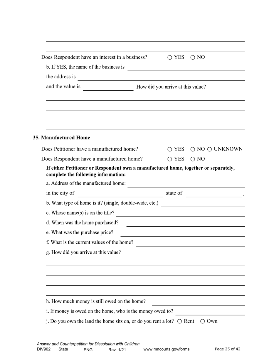 Form DIV902 Answer and Counterpetition for Dissolution of Marriage With Children - Minnesota, Page 25