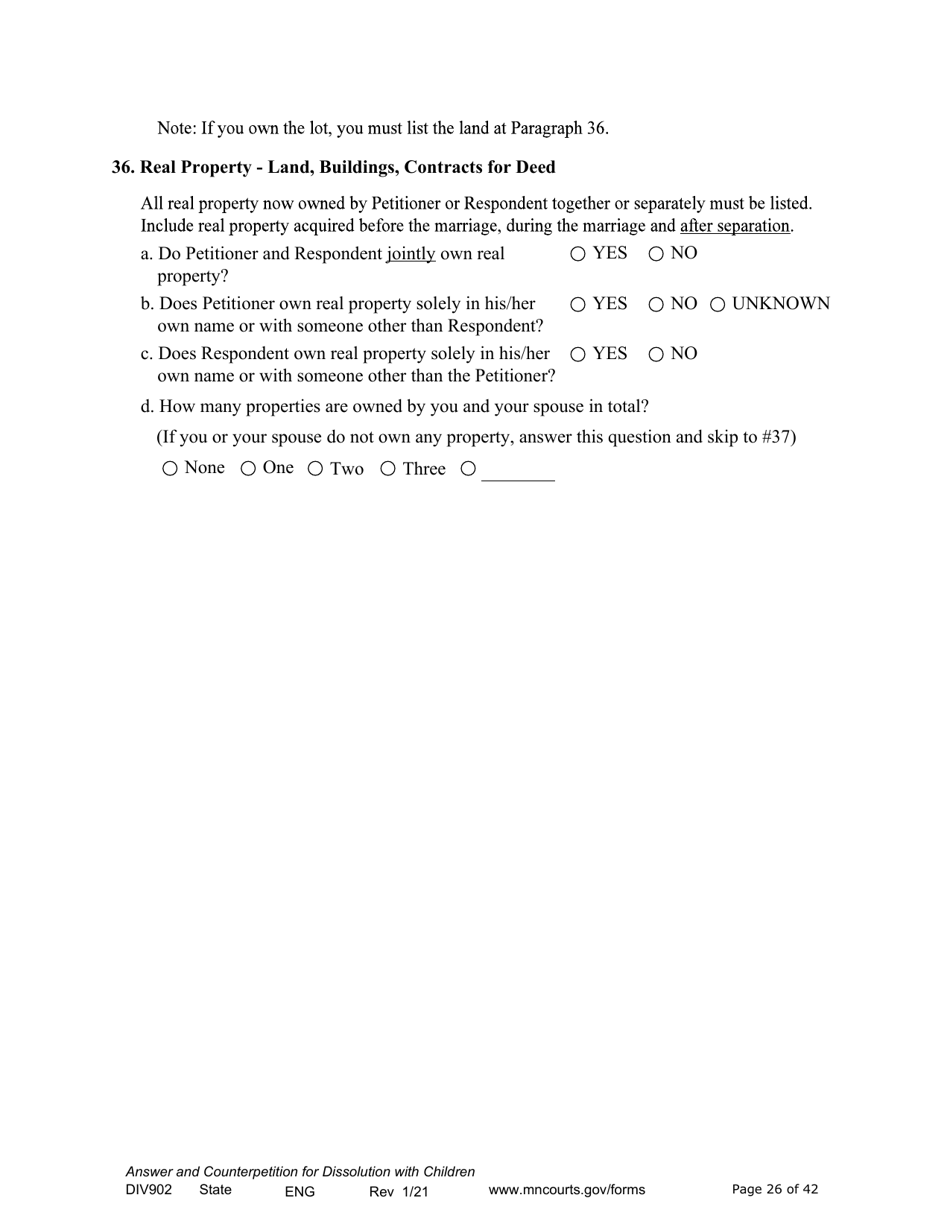 Form DIV902 Answer and Counterpetition for Dissolution of Marriage With Children - Minnesota, Page 26