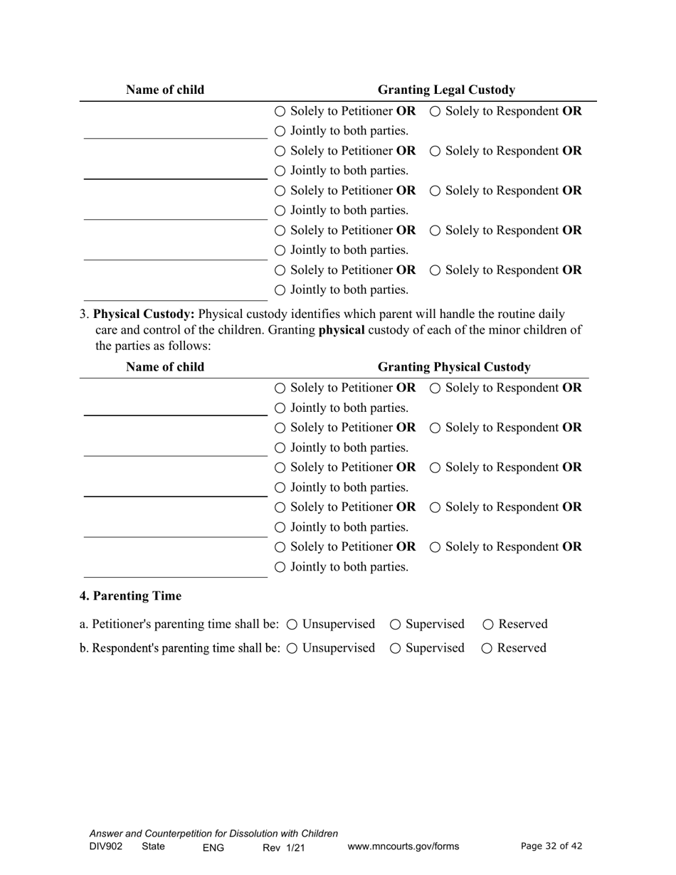 Form DIV902 Answer and Counterpetition for Dissolution of Marriage With Children - Minnesota, Page 32