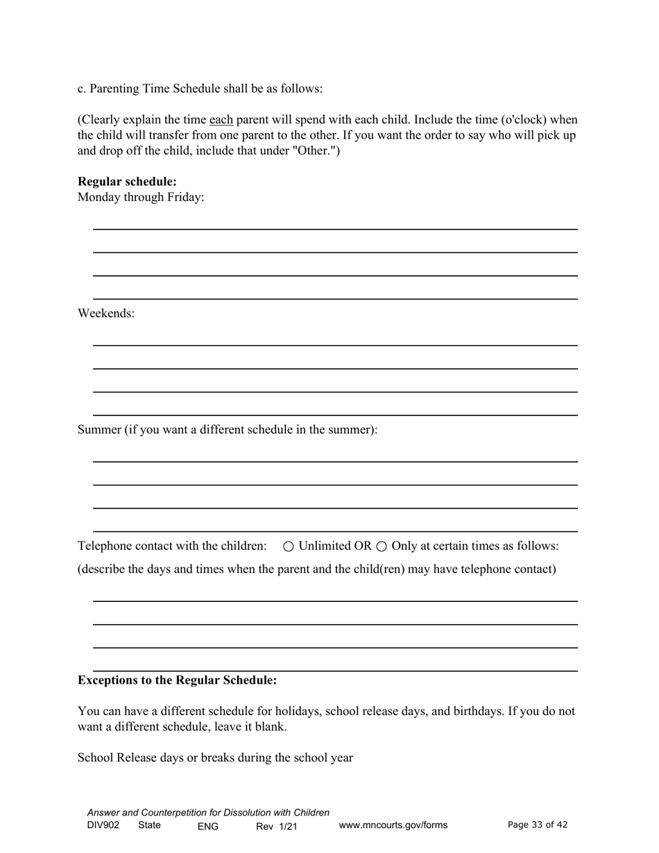 Form DIV902 Answer and Counterpetition for Dissolution of Marriage With Children - Minnesota, Page 33