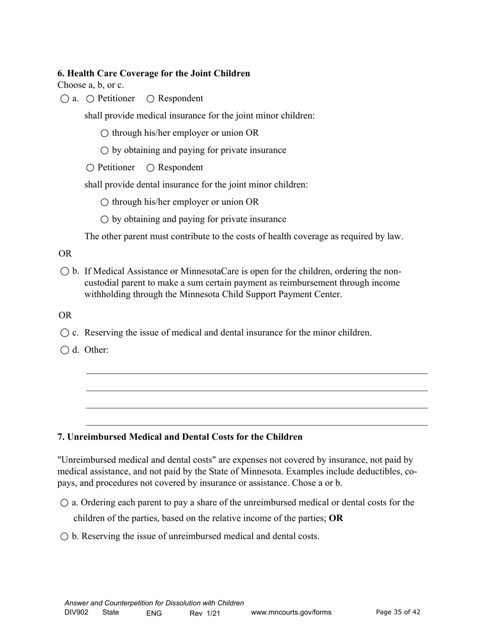 Form DIV902 Answer and Counterpetition for Dissolution of Marriage With Children - Minnesota, Page 35