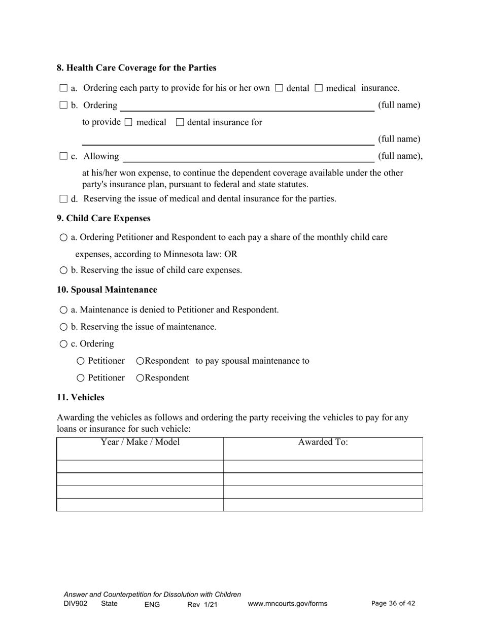 Form DIV902 Answer and Counterpetition for Dissolution of Marriage With Children - Minnesota, Page 36