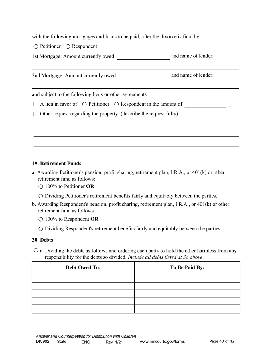 Form DIV902 Answer and Counterpetition for Dissolution of Marriage With Children - Minnesota, Page 40