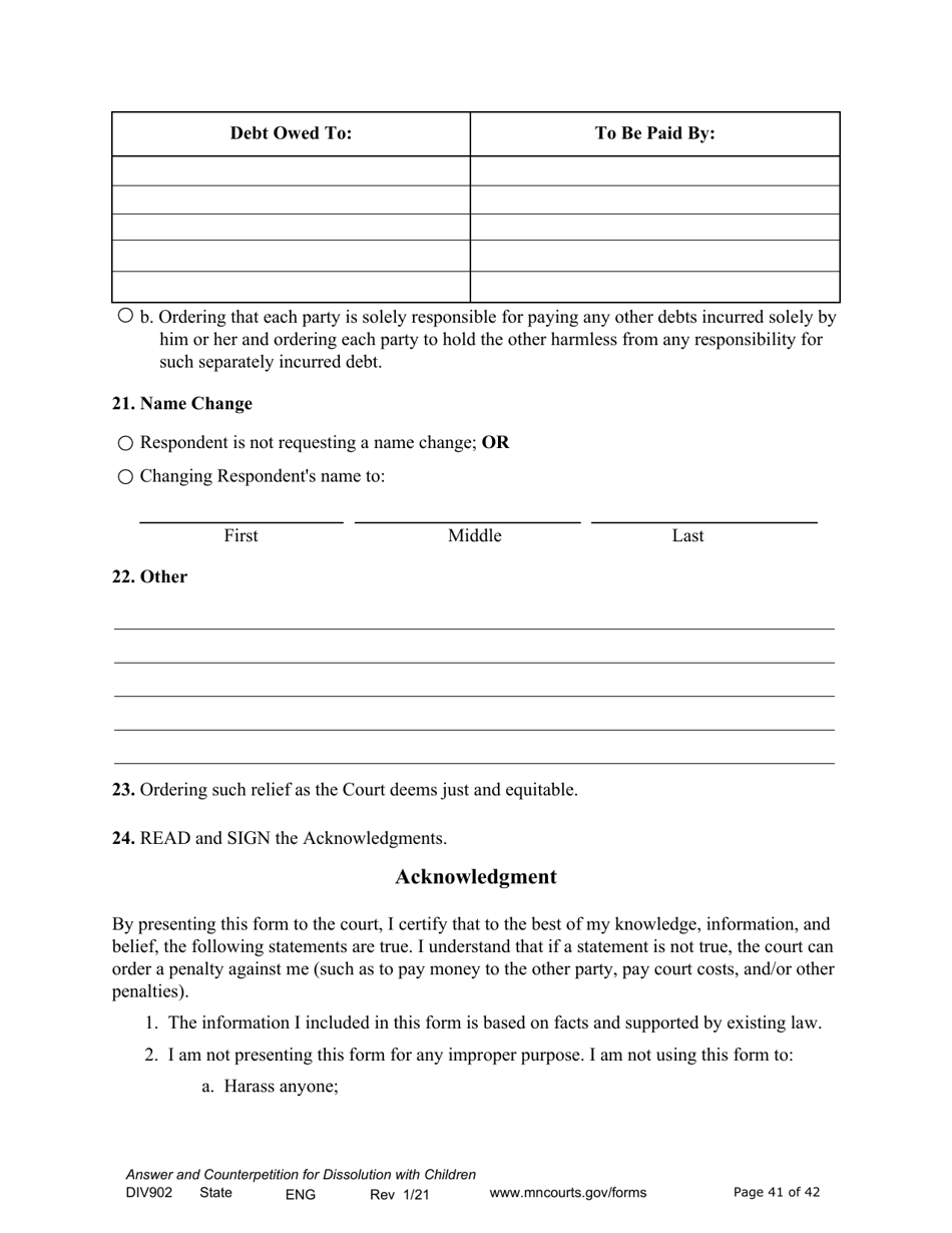 Form DIV902 Answer and Counterpetition for Dissolution of Marriage With Children - Minnesota, Page 41