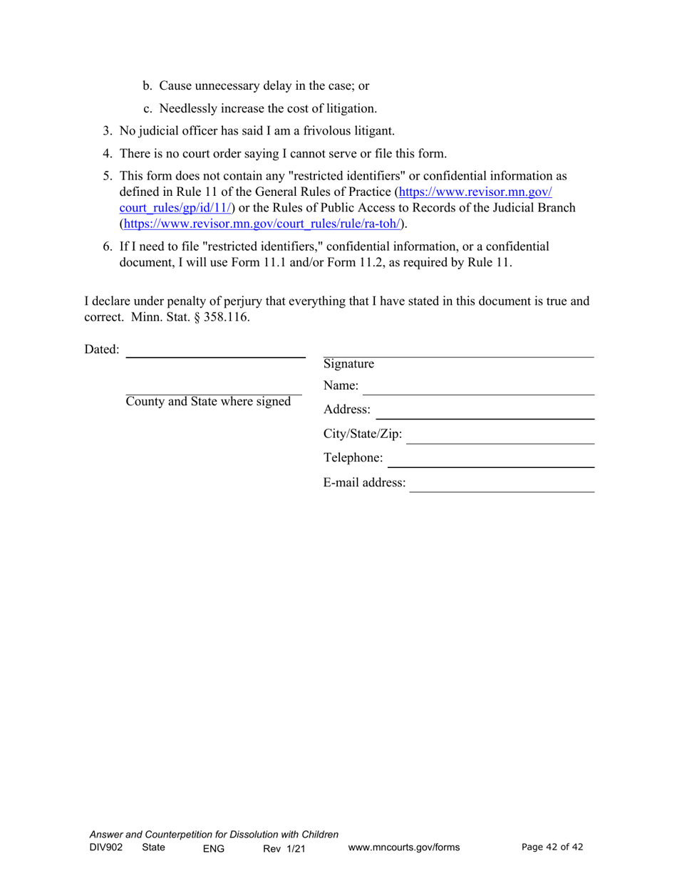 Form DIV902 Answer and Counterpetition for Dissolution of Marriage With Children - Minnesota, Page 42