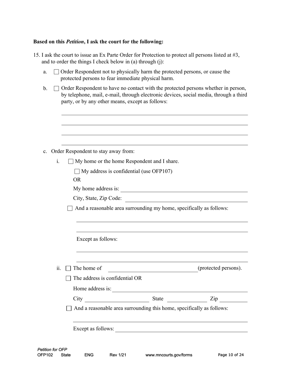 Form OFP102 Download Fillable PDF or Fill Online Petition for Order for Protection (Ofp