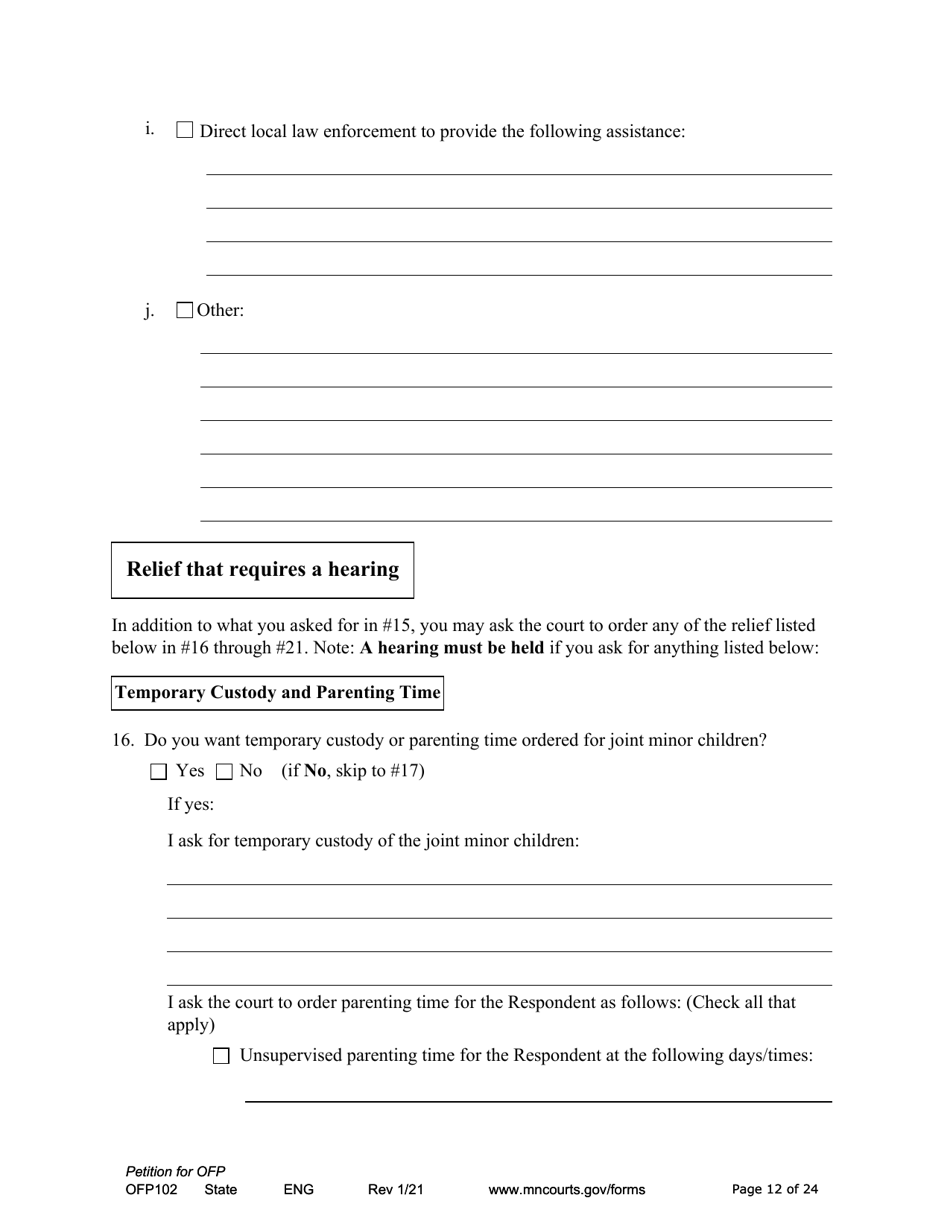 Form OFP102 Petition for Order for Protection (Ofp) - Minnesota, Page 12