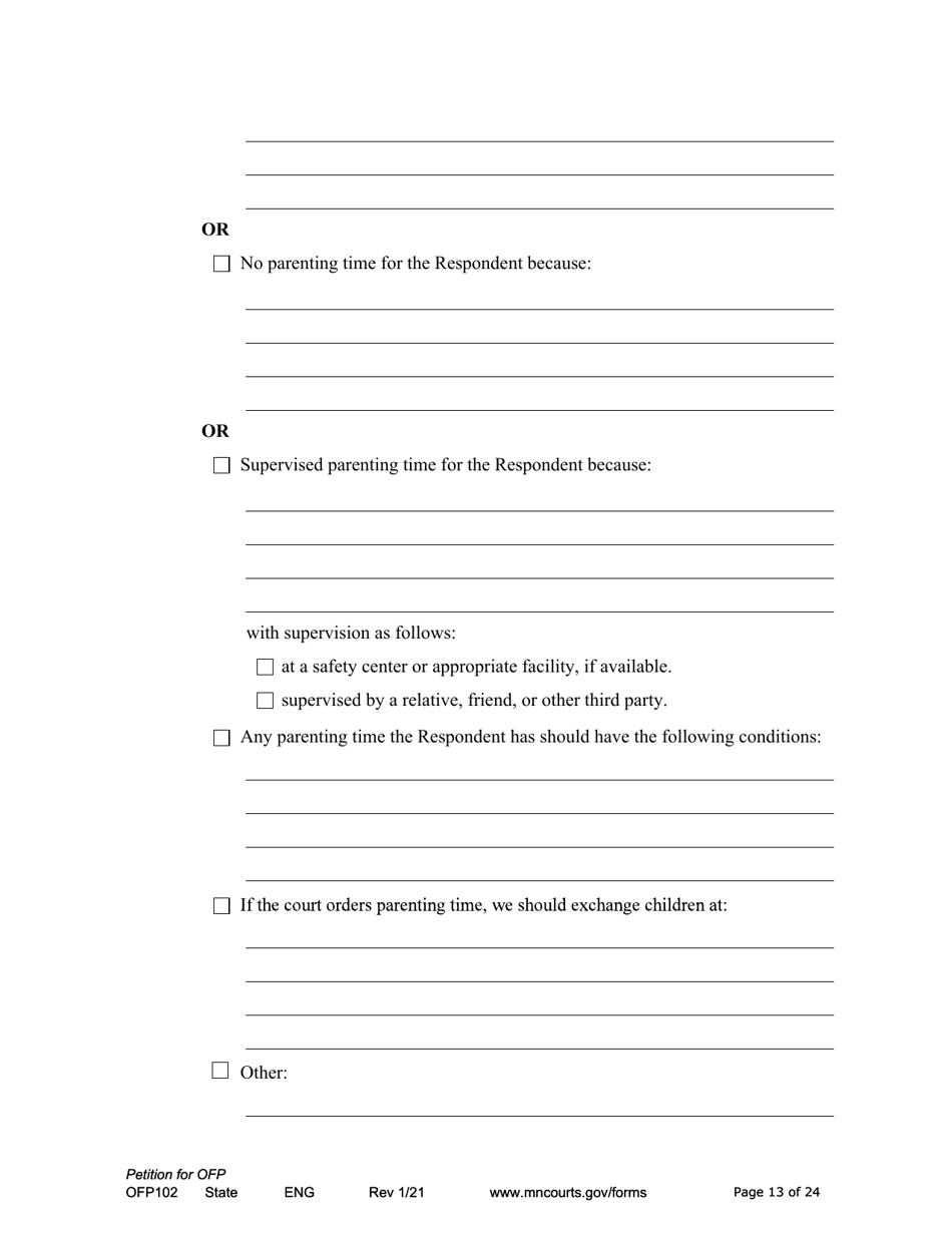 Form OFP102 Petition for Order for Protection (Ofp) - Minnesota, Page 13