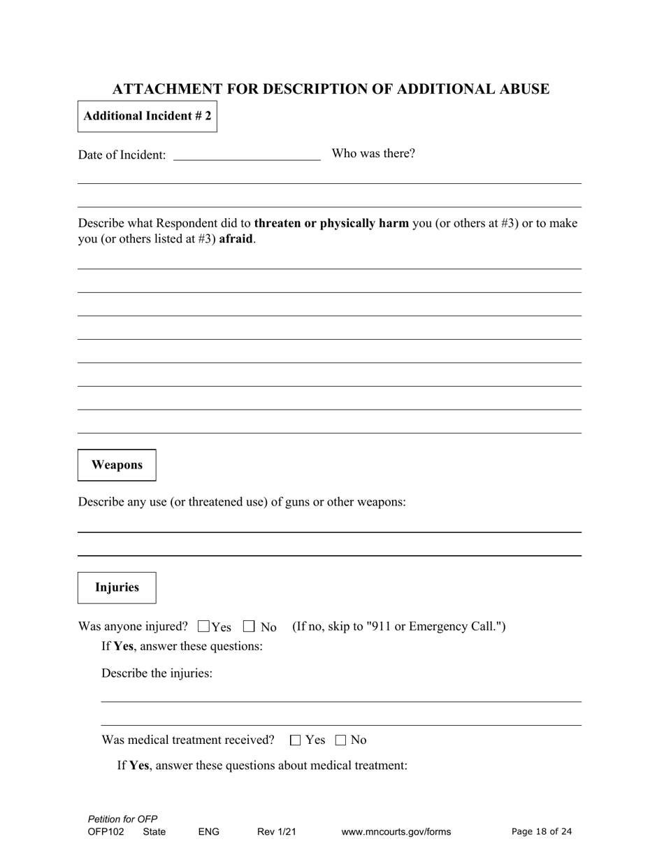 Form OFP102 Petition for Order for Protection (Ofp) - Minnesota, Page 18