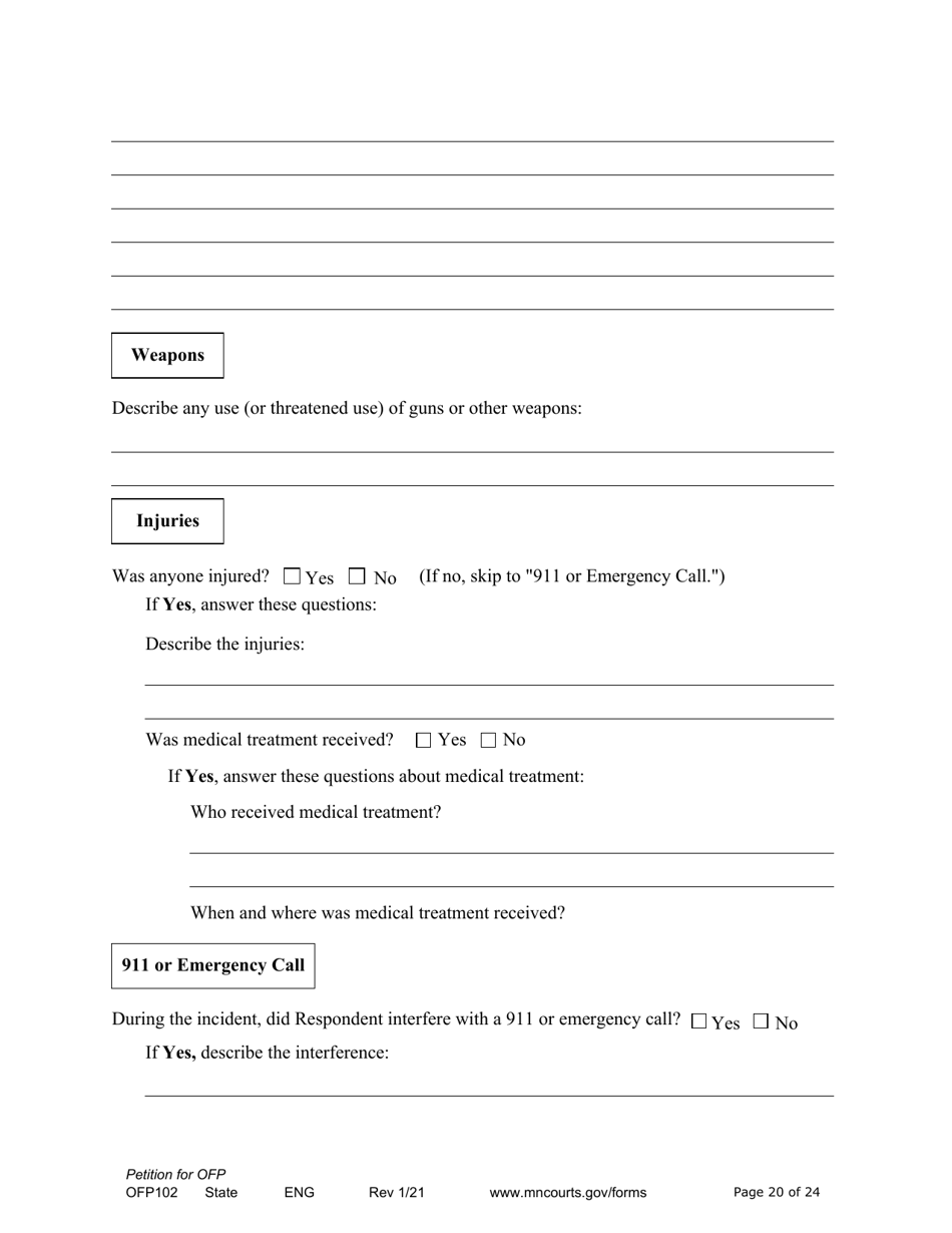 Form OFP102 Download Fillable PDF or Fill Online Petition for Order for Protection (Ofp