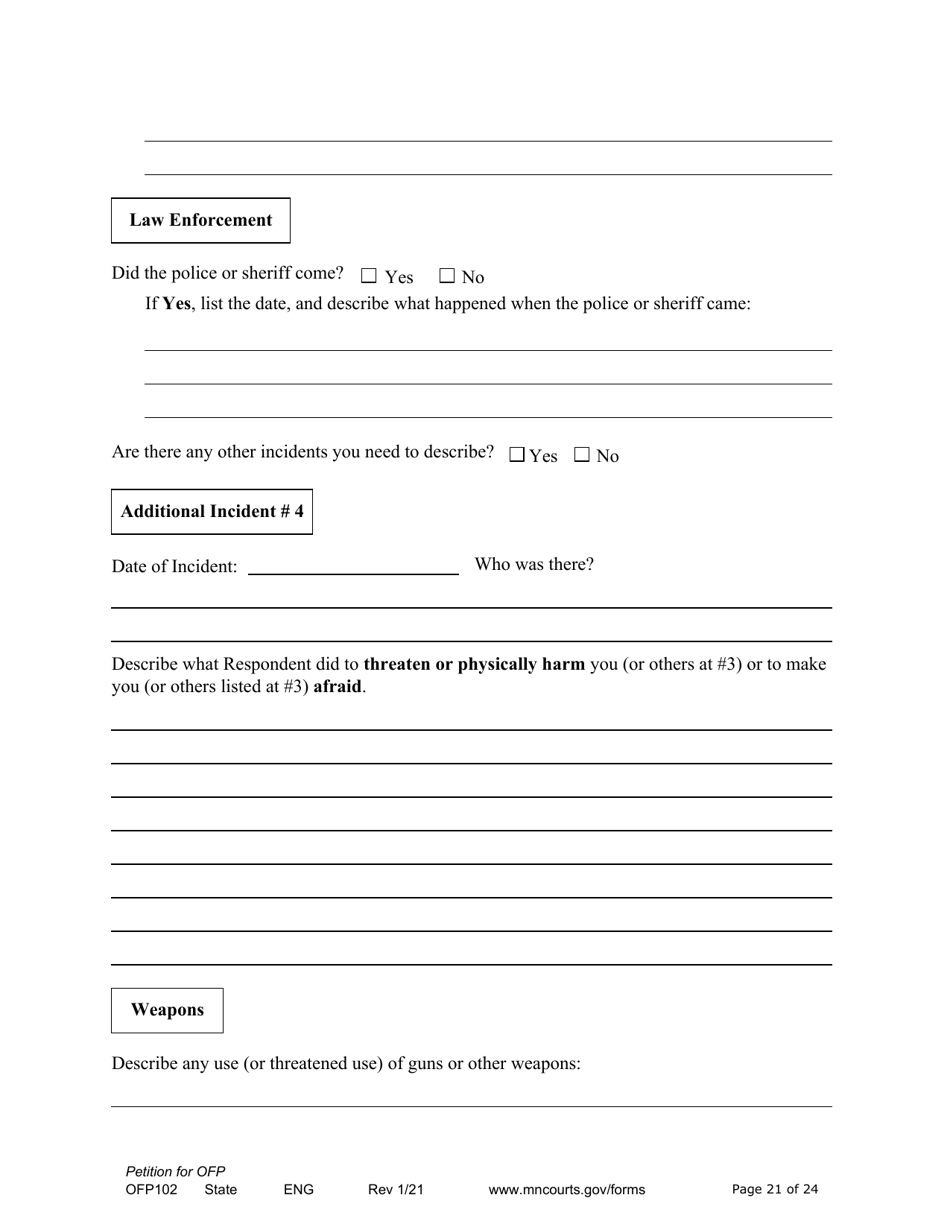 Form OFP102 Download Fillable PDF or Fill Online Petition for Order for ...