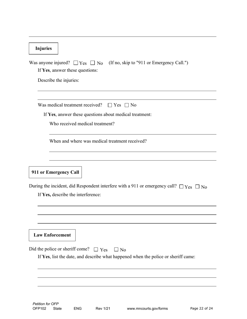 Form OFP102 Petition for Order for Protection (Ofp) - Minnesota, Page 22