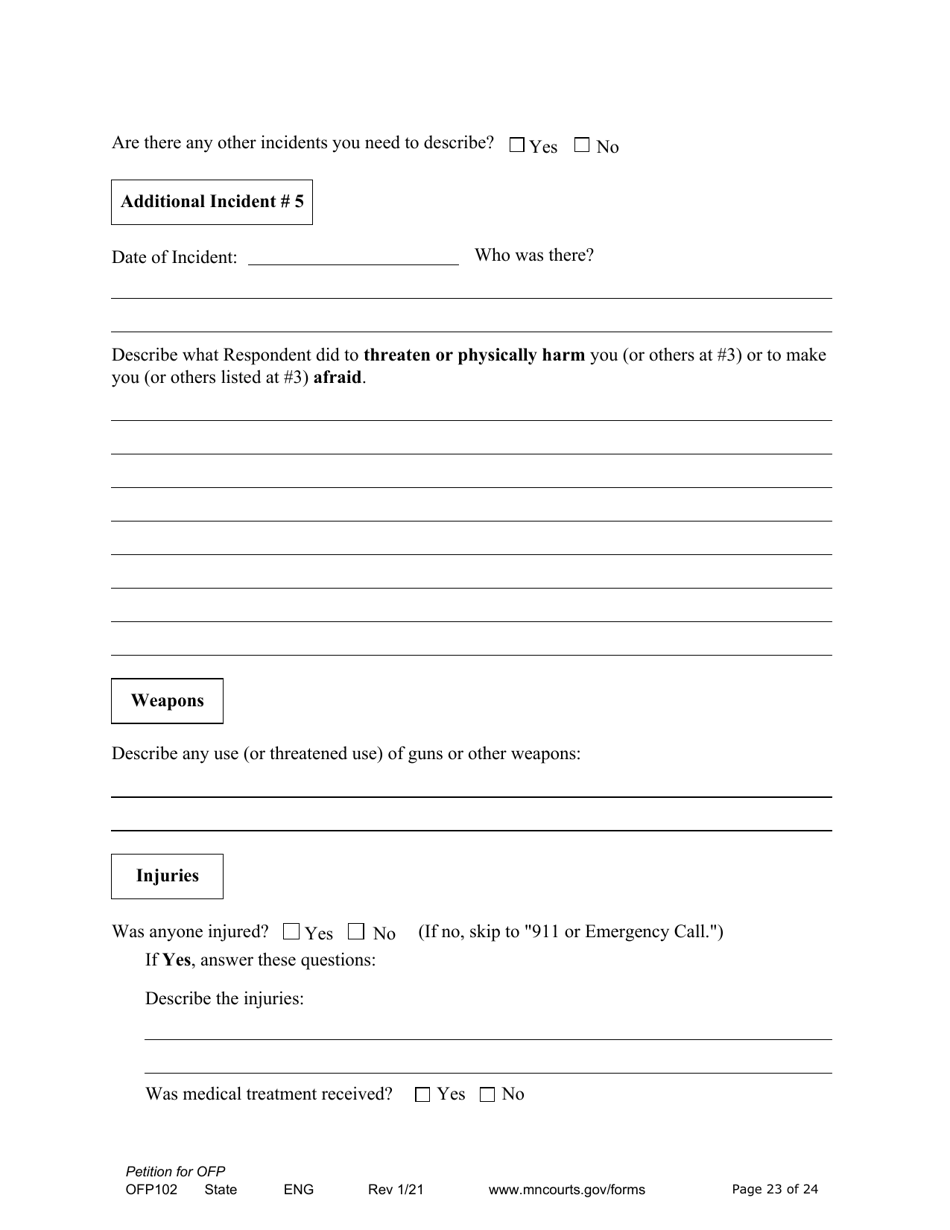 Form OFP102 Petition for Order for Protection (Ofp) - Minnesota, Page 23