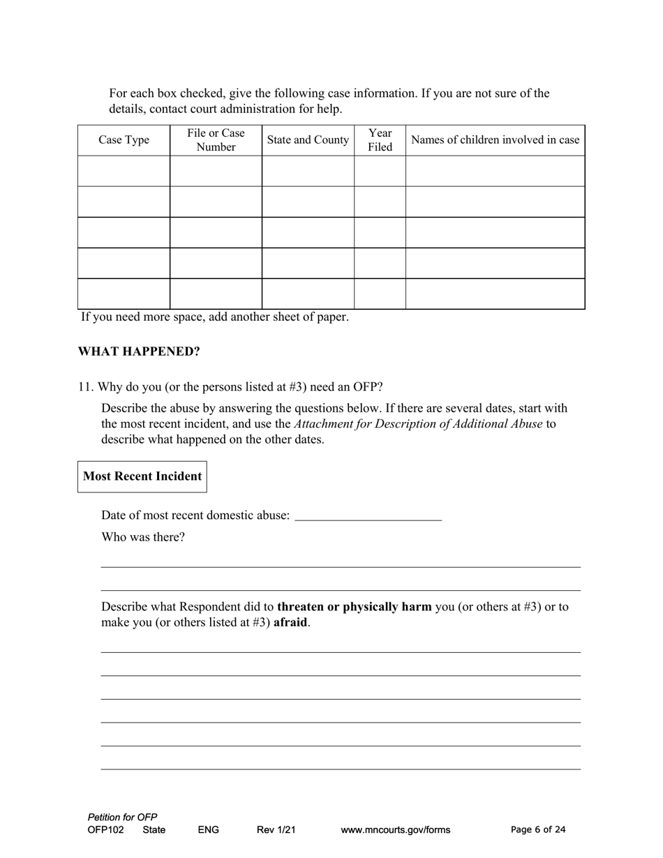 Form OFP102 Petition for Order for Protection (Ofp) - Minnesota, Page 6