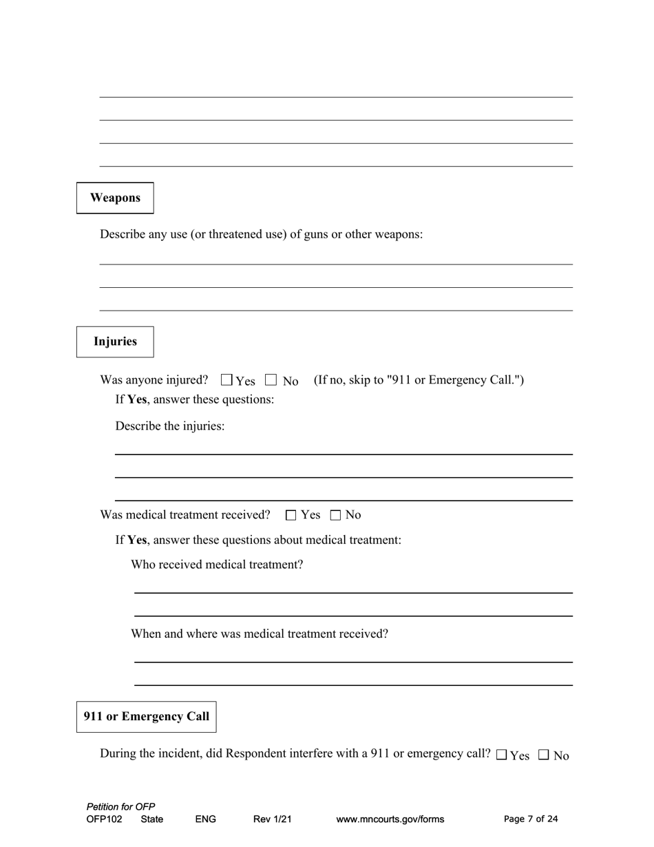 Form OFP102 Petition for Order for Protection (Ofp) - Minnesota, Page 7