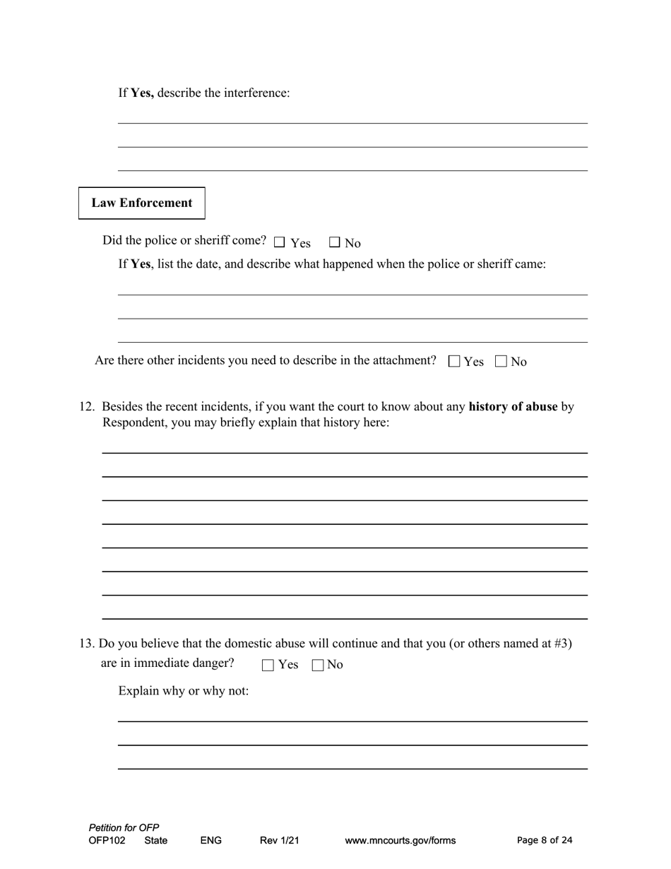 Form OFP102 Petition for Order for Protection (Ofp) - Minnesota, Page 8