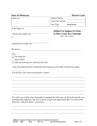 Document preview: Form OFP301 Affidavit in Support of Order to Show Cause for Contempt - Minnesota