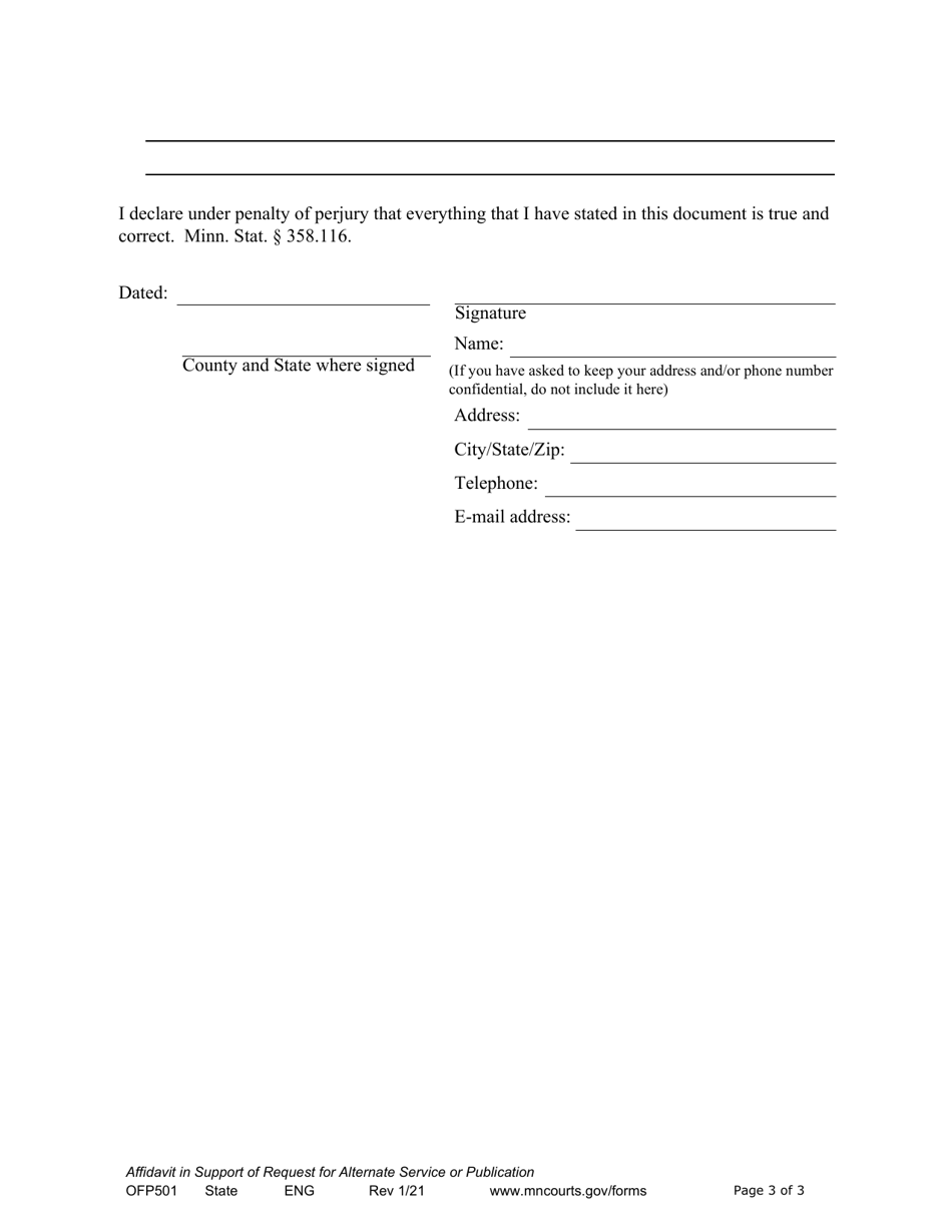 Form OFP501 Affidavit in Support of Request for Alternate Service or Publication - Minnesota, Page 3