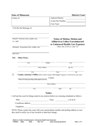 Form FAM404 Notice of Motion, Motion and Affidavit to Collect Unreimbursed or Uninsured Health Care Expenses - Minnesota