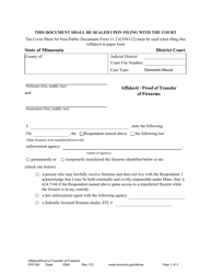 Document preview: Form OFP108 Affidavit/Proof of Transfer of Firearms - Minnesota