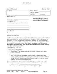 Form HAR104 Petitioner&#039;s Request to Keep Address/Phone Confidential - Minnesota