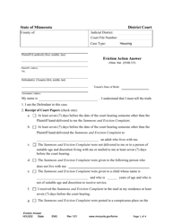 Document preview: Form HOU202 Eviction Action Answer - Minnesota