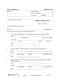 Document preview: Form HOU302 Affidavit of Rent Escrow - Minnesota