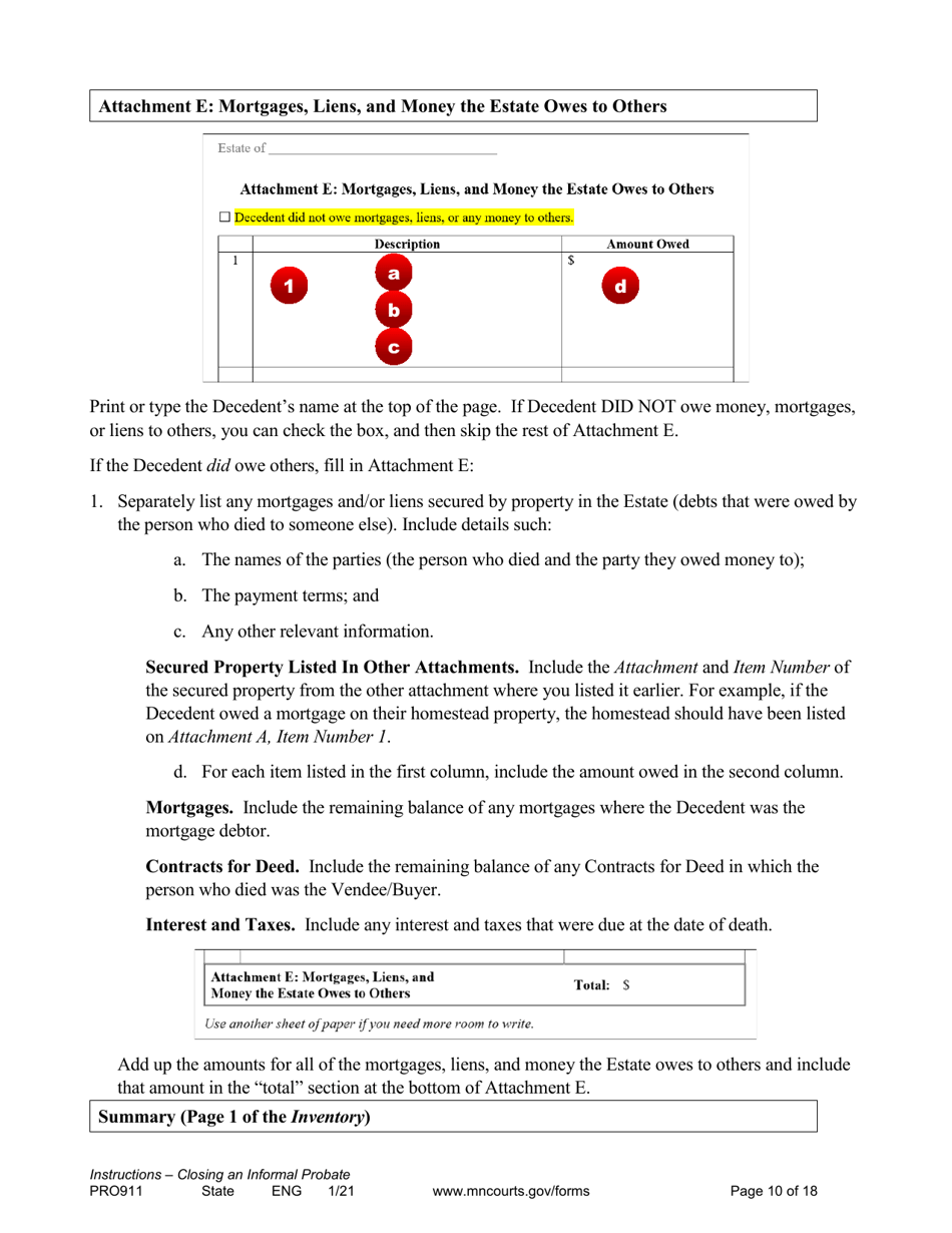 Form PRO911 Instructions for Closing an Informal Probate (With or Without a Will) - Minnesota, Page 10
