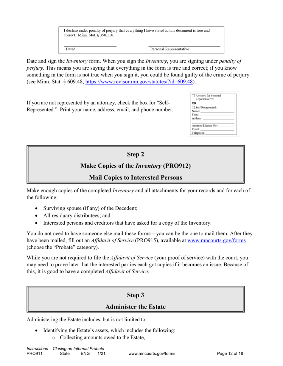 Form PRO911 Instructions for Closing an Informal Probate (With or Without a Will) - Minnesota, Page 12