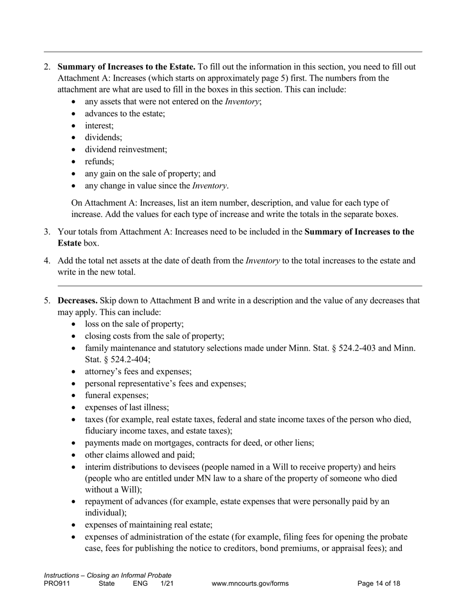 Form PRO911 Instructions for Closing an Informal Probate (With or Without a Will) - Minnesota, Page 14