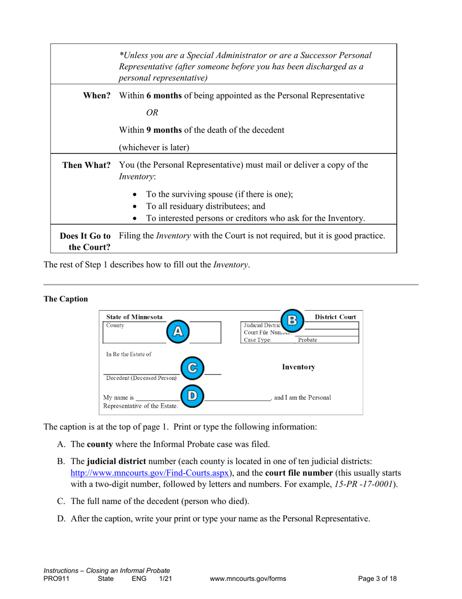 Form PRO911 Instructions for Closing an Informal Probate (With or Without a Will) - Minnesota, Page 3