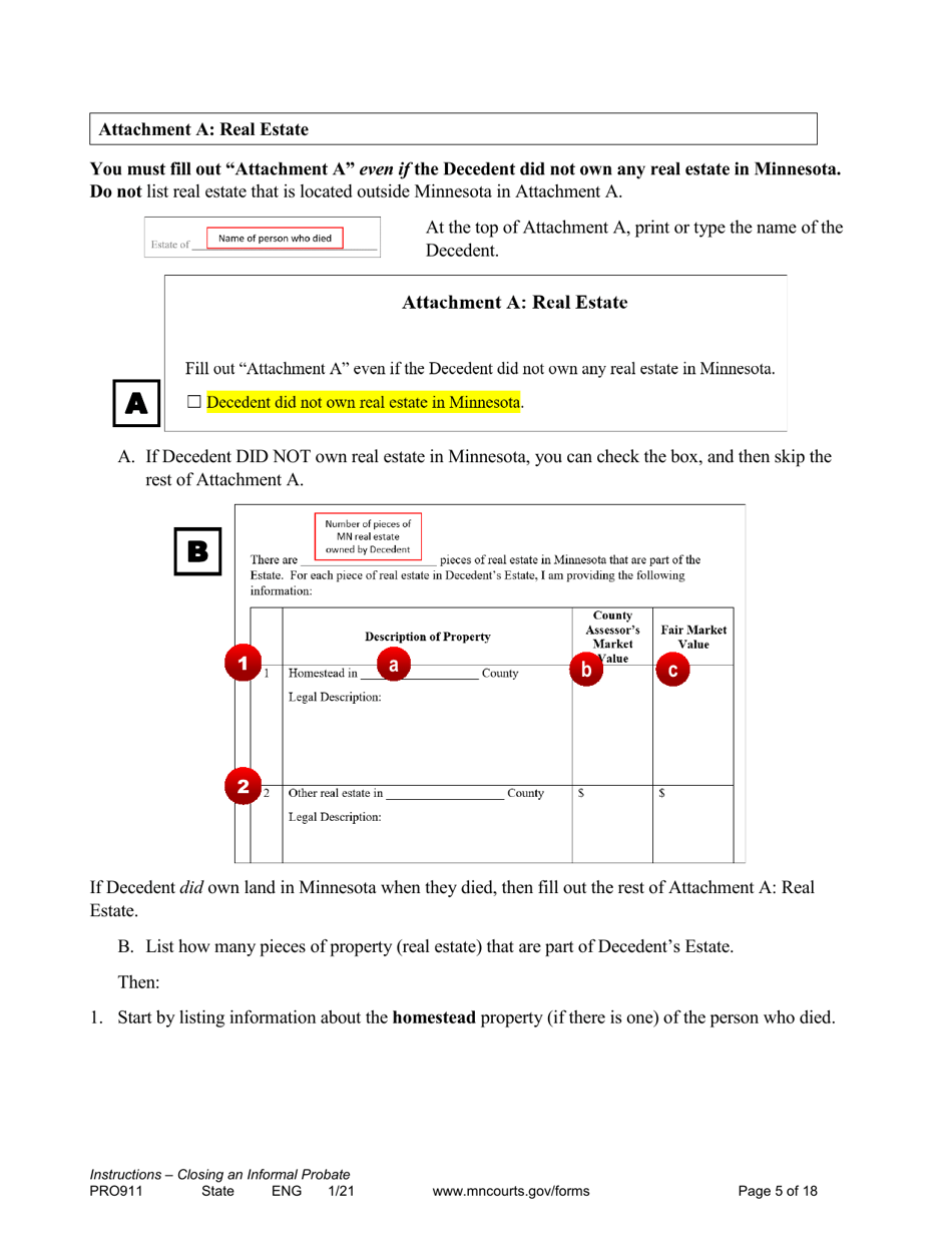 Form PRO911 Instructions for Closing an Informal Probate (With or Without a Will) - Minnesota, Page 5