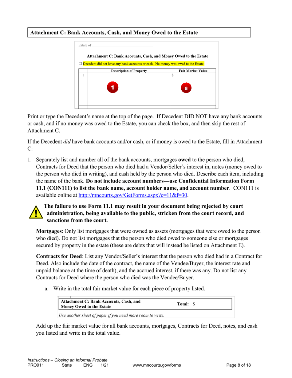 Form PRO911 Instructions for Closing an Informal Probate (With or Without a Will) - Minnesota, Page 8